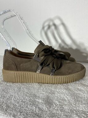 Gabor Waltz Olive Suede Platform Sneakers Ribbon Lace Wide Bow 5